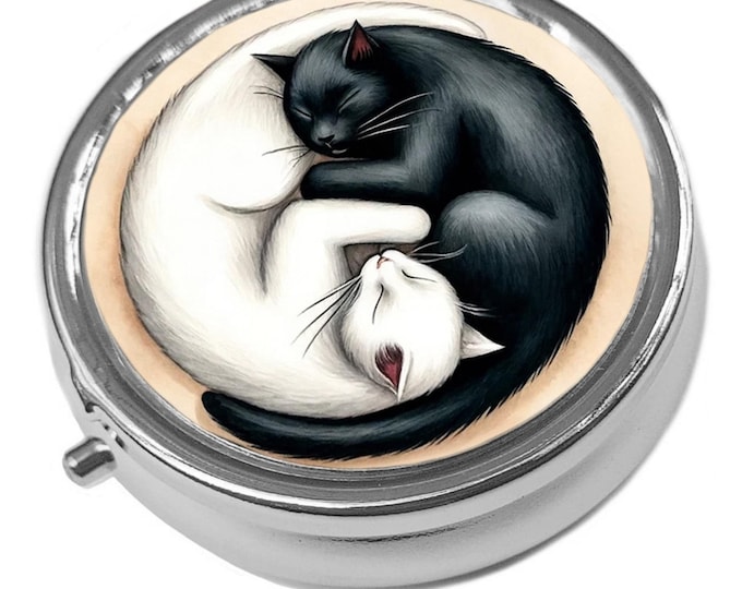 Yin Yang Cats - Metal Pill Box - Cat Trinket Box