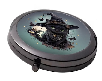 Little Witches Cat - Smoke Black - Large Double Compact Mirror