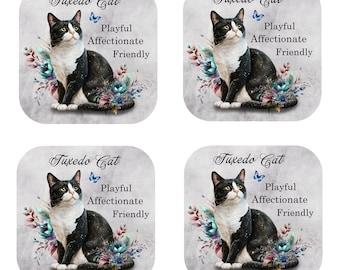 Tuxedo Cat Coasters - Cork Backed - Set of 4