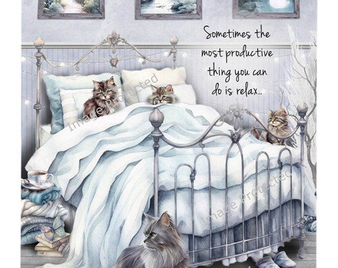 Kitten Sign - Cat Art -  Hanging Metal Sign - Motivational Quote - Sometimes the most productive thing you can do is relax