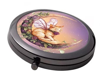 Ginger Fairy Cat - Smoke Black - Large Double Compact Mirror