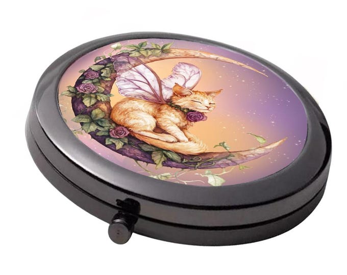 Ginger Fairy Cat - Smoke Black - Large Double Compact Mirror