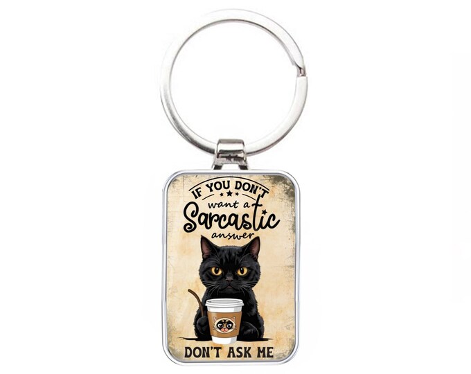 Silver Metal Cat Keyring - BlackCat - Sarcastic Black Cat Keyring Funny
