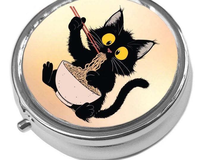 Noodle Cat - Metal Pill Box - Cat Trinket Box