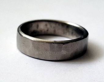 Rustic Titanium Ring, Forged Hammered Mens Wedding Band, Mens Ring