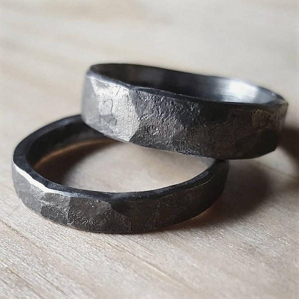 Rustic forged hammered Iron ring, Unique Men's ring made by Blacksmith, Viking ring, Iron Jewellery, Male Ring Iron Jewelry