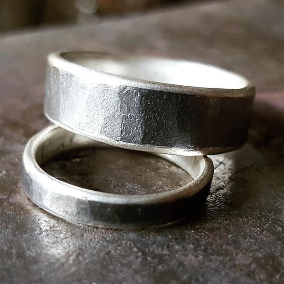 Silver and Iron ring Unique Men's ring and Etsy