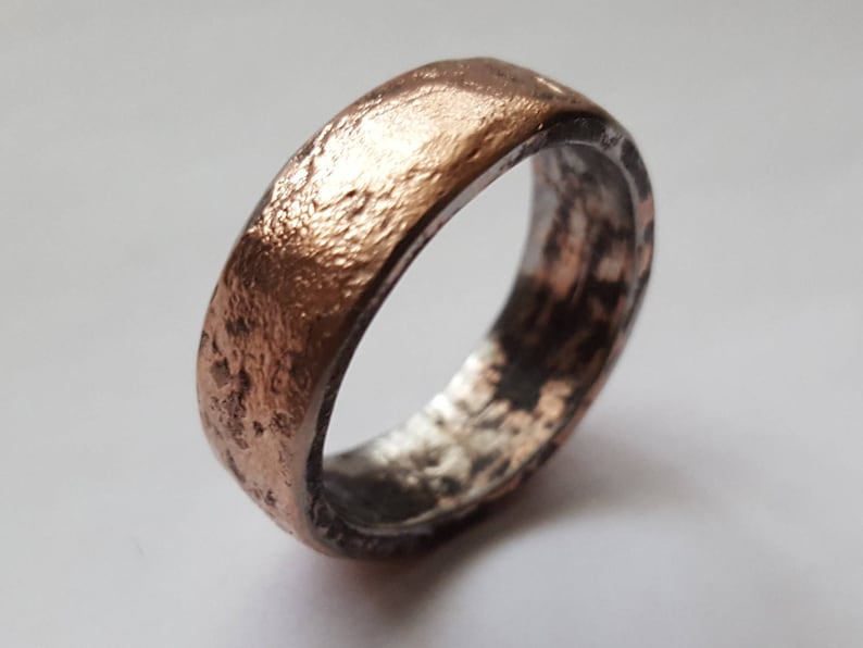 Rustic Mixed metal ring Steel and Bronze Mens wedding band, Iron and Bronze forged hammered ring Unique Men/'s ring made by Blacksmith