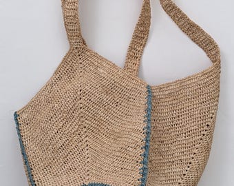 Large Boho Crochet Raffia Bag, Summer Straw Beach Shopping Sack,  Made in Madagascar