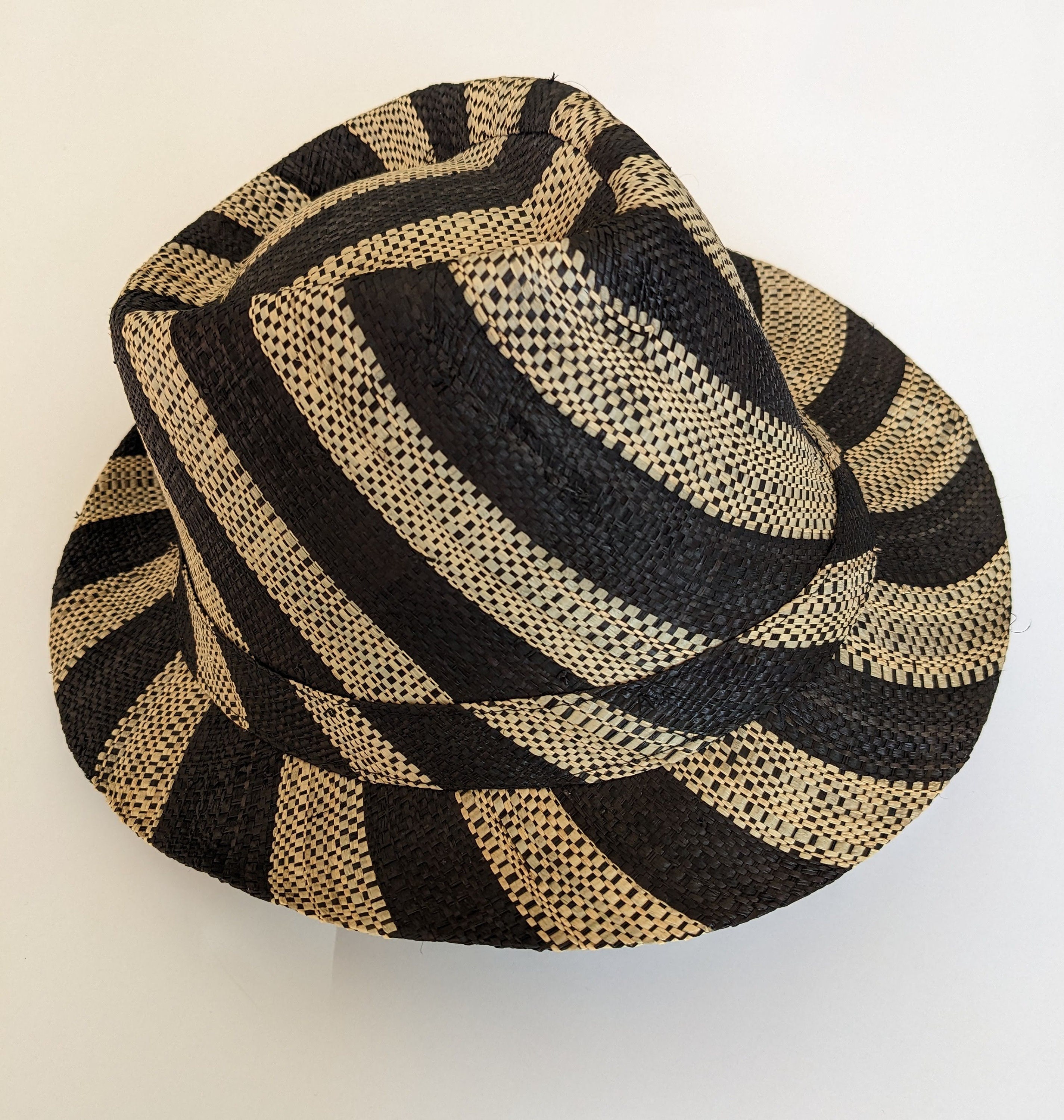 Raffia Straw Lightweight Breathable Striped Fedora Hat Made Etsy