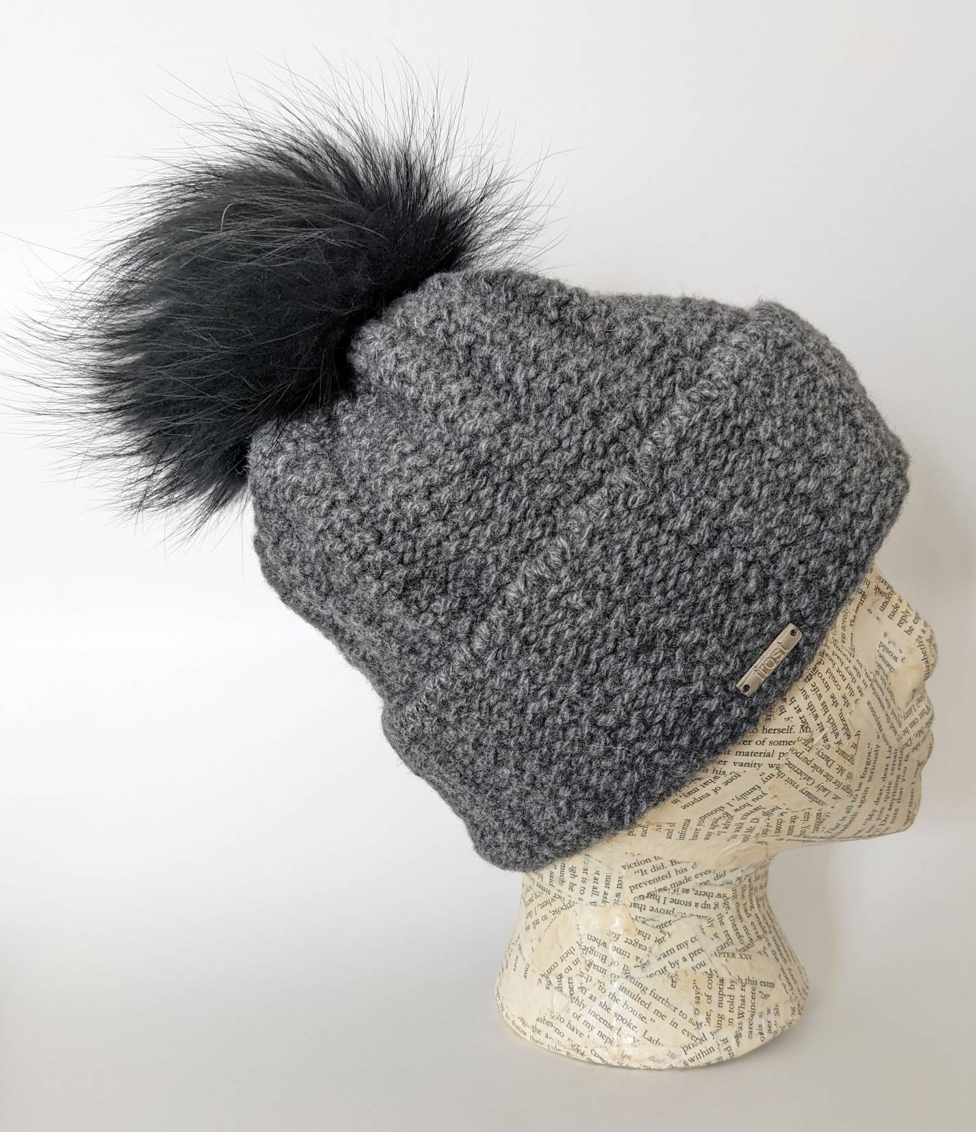 Chunky Knit 95% Cashmere 5% Merino Wool Hat with Extra Large Raccoon Pom Super Chunky Wool Hat - Very Large Raccoon Pom Pom - Hand  main image 3