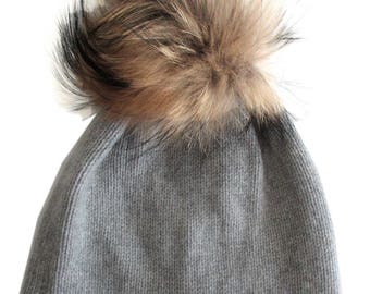 Frost Hats 95% Cashmere Hat with Rabbit Fur Pom Frost Hats 95% Cashmere Hat with Detachable Rabbit Fur Pom  main image 2