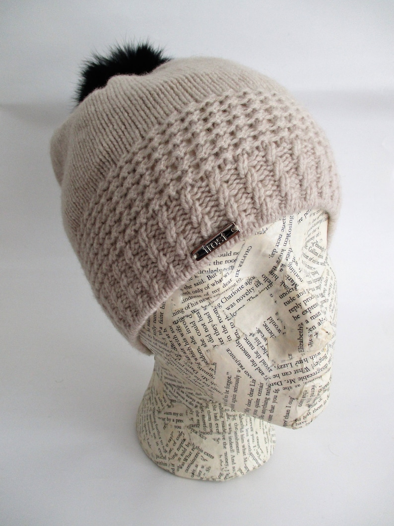 Frost Hats Warmest Cashmere Hat with Detachable Genuine Rabbit Fur Pom