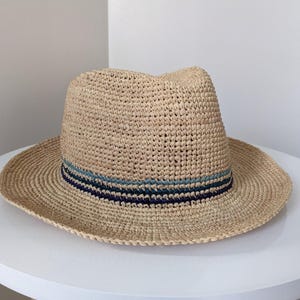 Crocheted Raffia Straw Fedora Sun Hat, Made in Madagascar - Etsy display picture 3