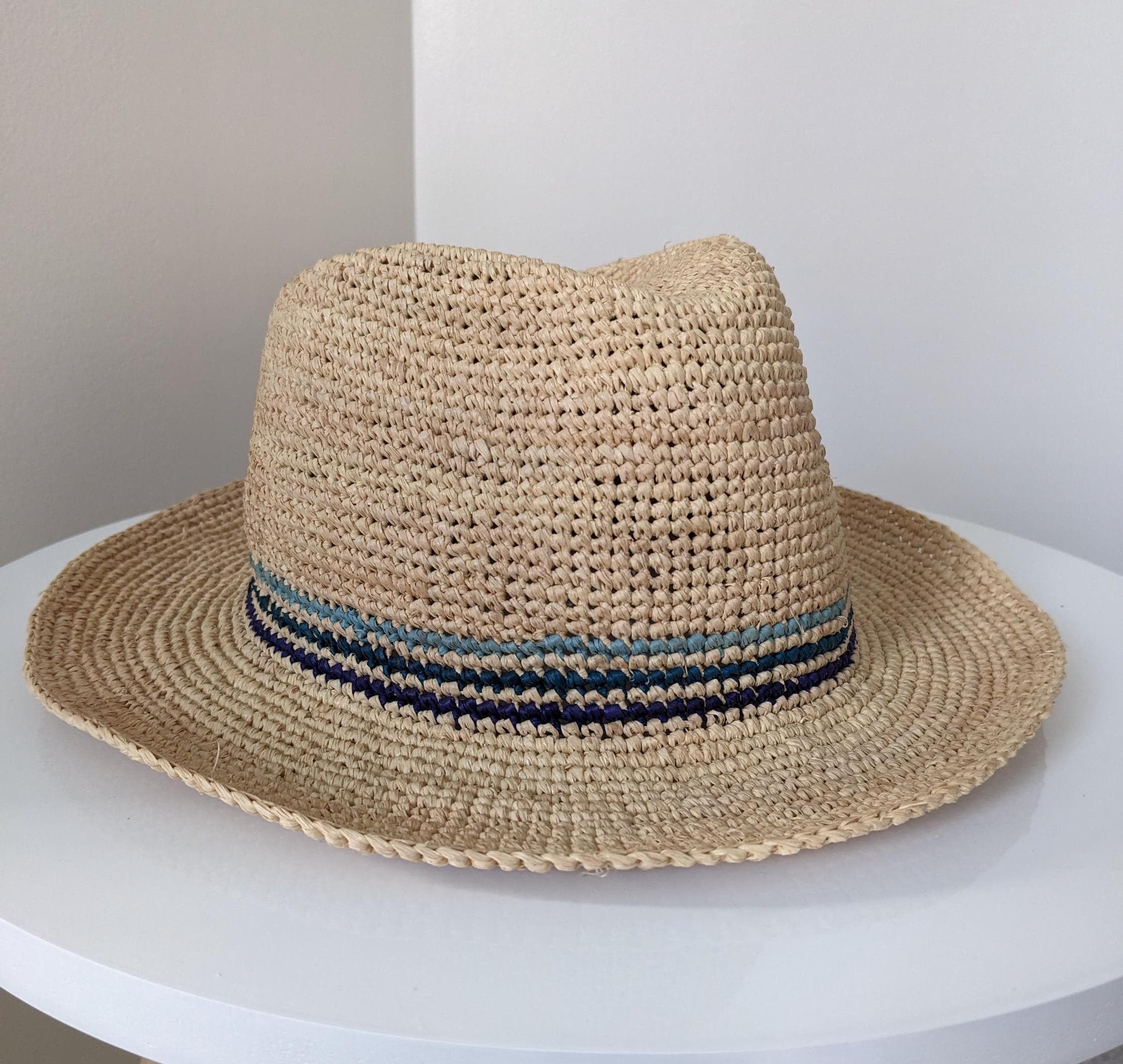 Crocheted natural raffia fedora hat made in Madagascar Crochet Manuel Panama Fedora | Breathable Classic Summer Hat  main image 4