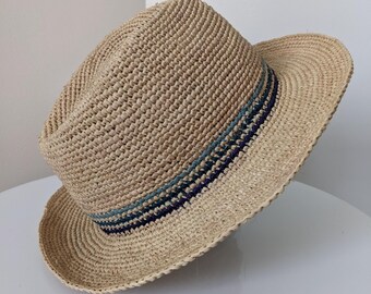Crocheted Raffia Straw Fedora Sun Hat, Made in Madagascar - Etsy display picture 3