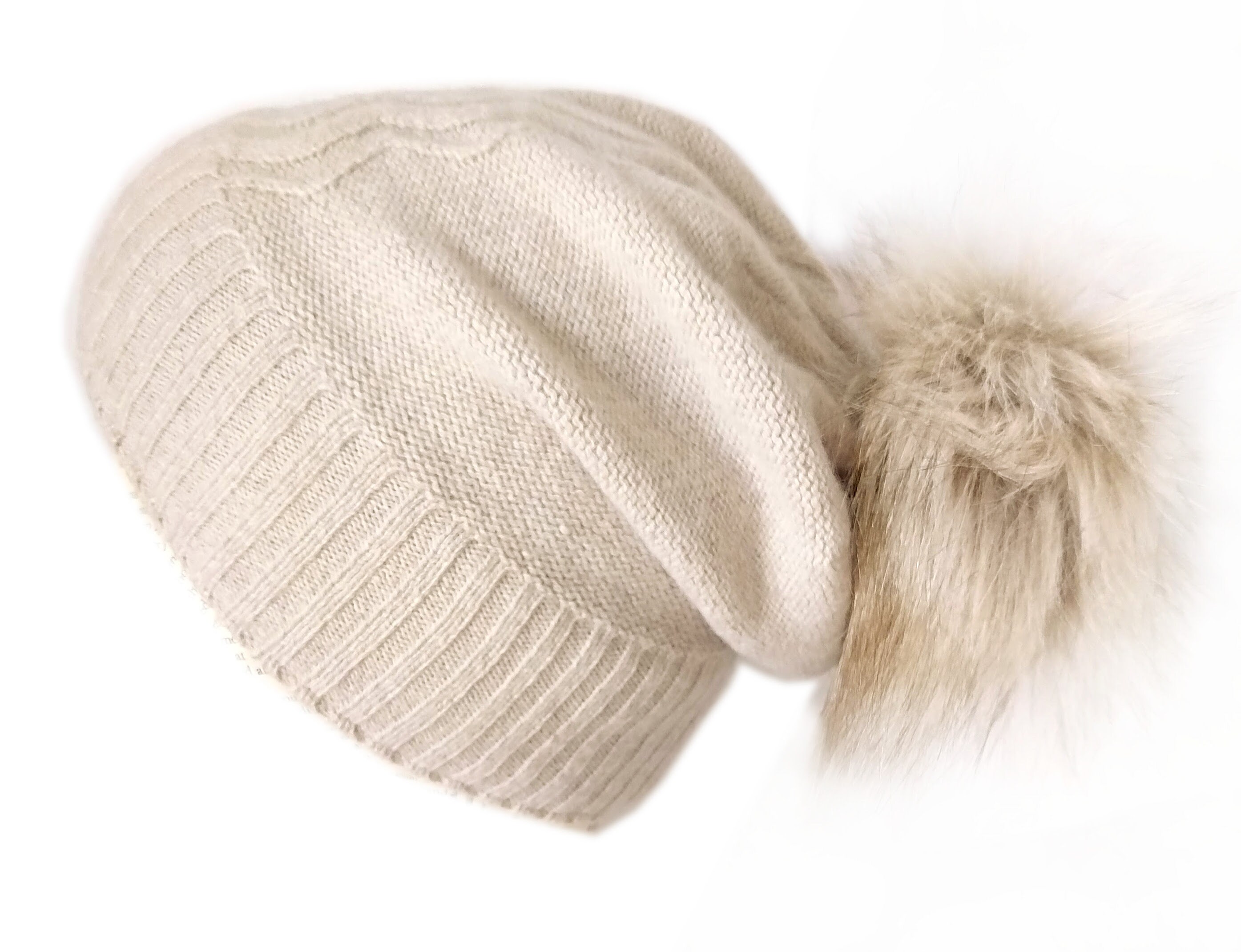 Large 15cm Ball Women Knit Hat Winter Raccoon Fur Pom Beanie Ski Bobble Cap UK 