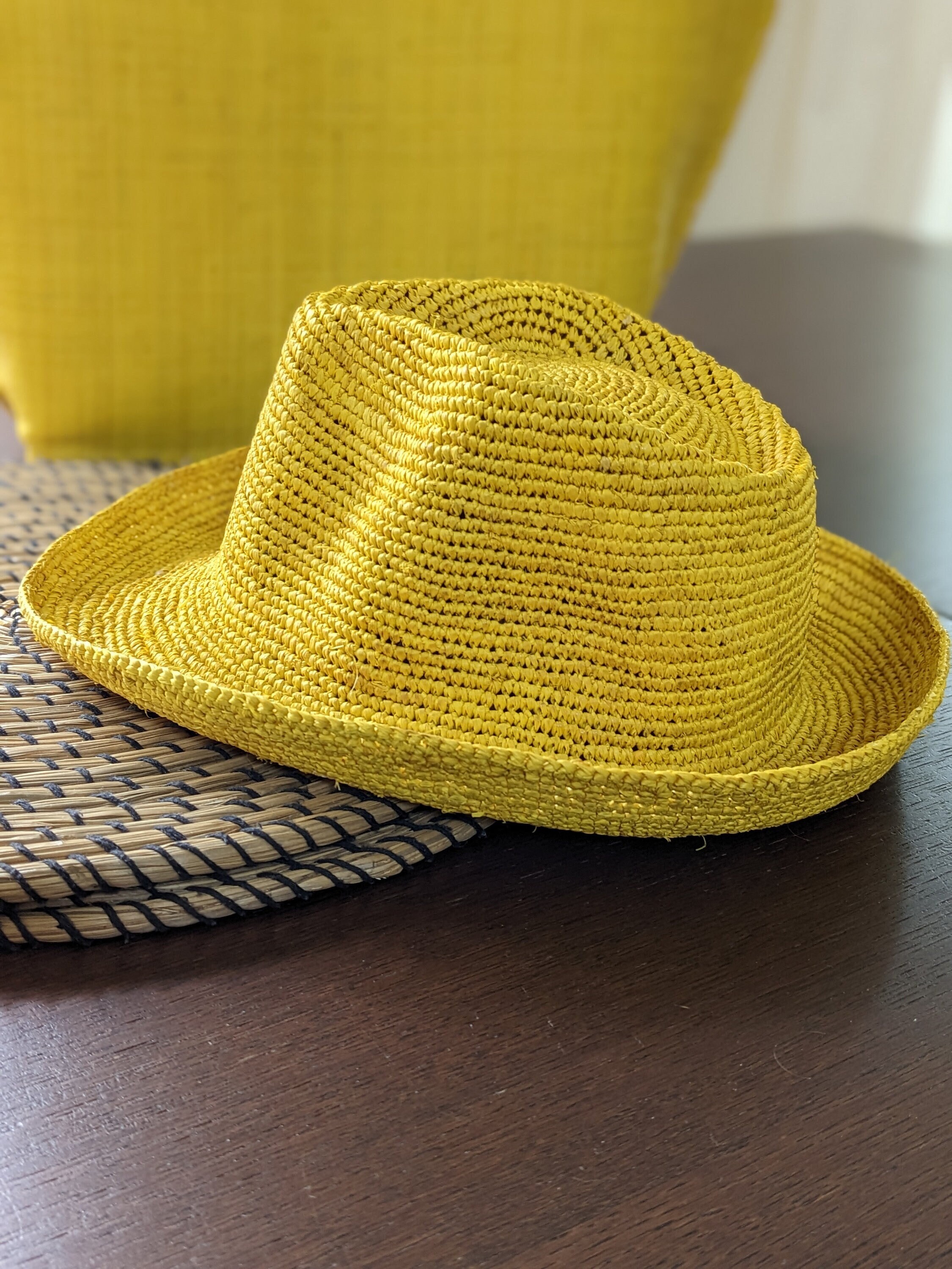 Crocheted Raffia Straw Breathable Fedora Sun Hat, Made in Madagascar Etsy