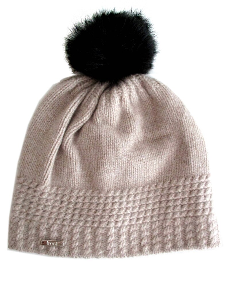 Frost Hats Warmest Cashmere Hat with Detachable Genuine Rabbit Fur Pom