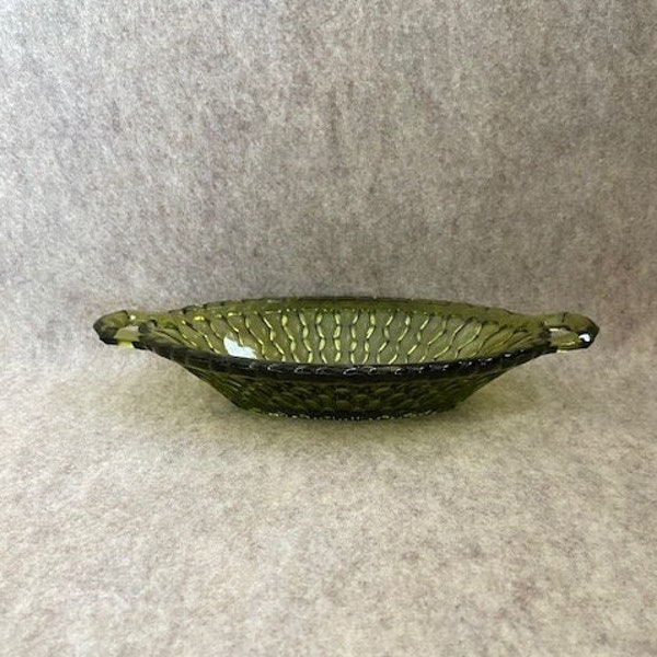 Vintage Indiana Glass Green Oblong Glass Relish Tray / Candy Dish