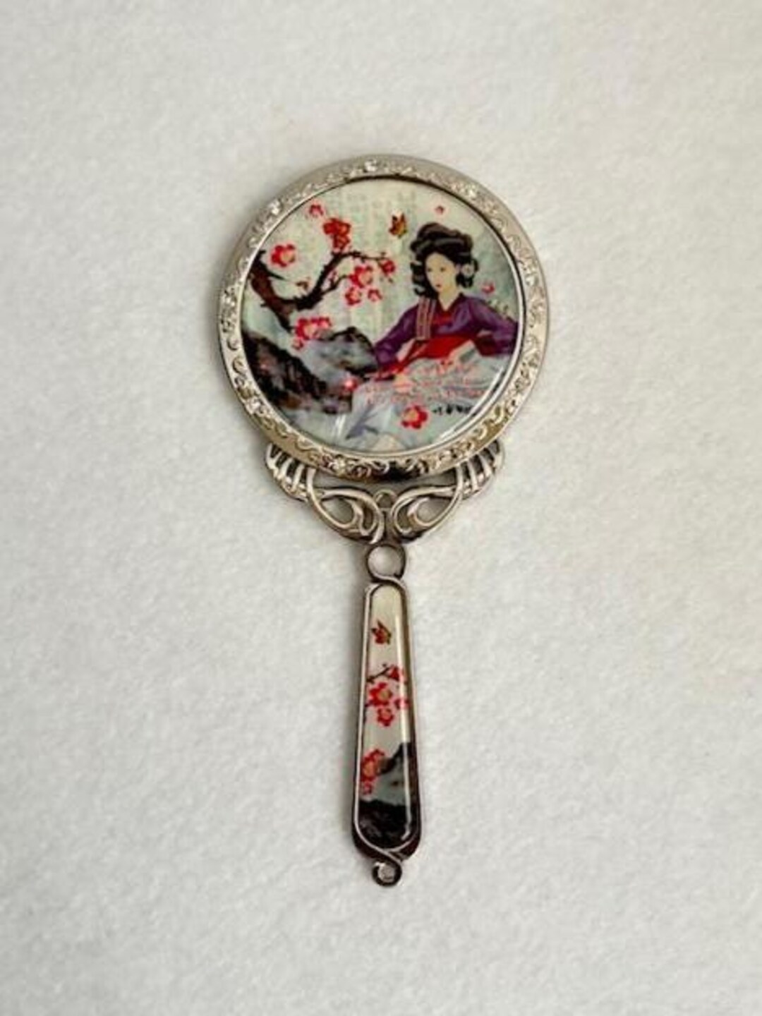 Traditional Geisha Mirror Vintage Hand Held Silver Mirror With Geisha Girl and Cherry Blossoms - Etsy