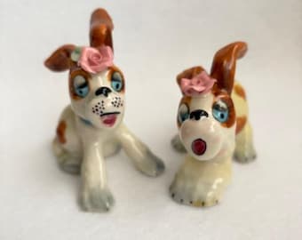 Vintage Caricature Boy and Girl Dog Salt and Pepper Shakers
