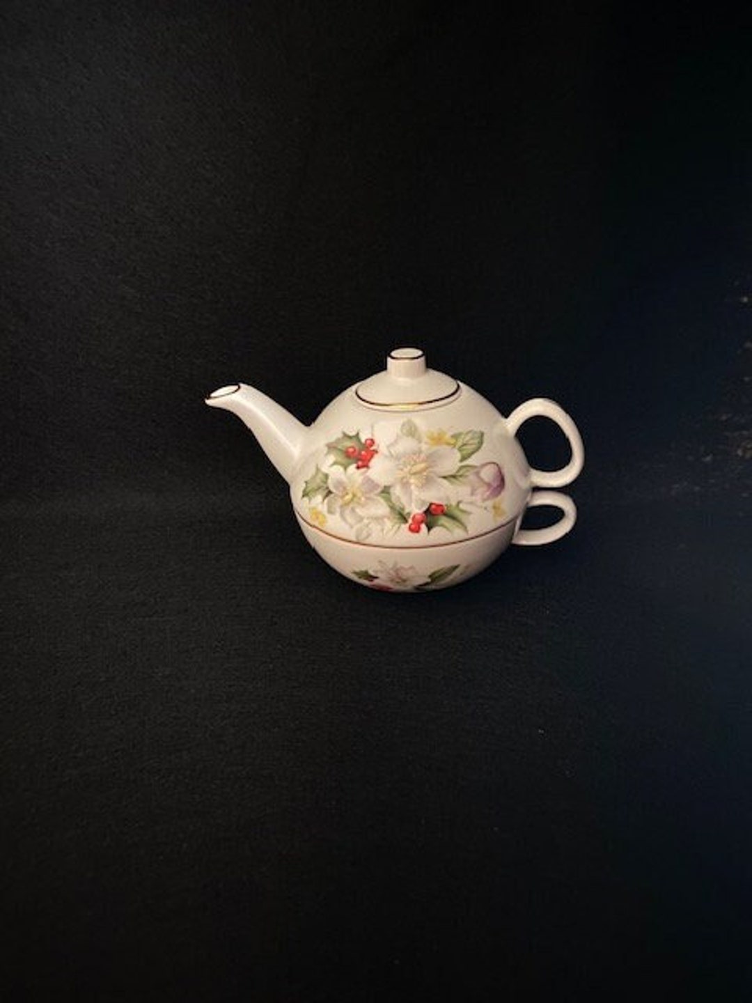 Vintage Royal Tara Fine Bone China Holiday Teapot and Cup Etsy