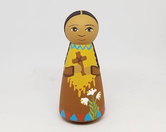 St. Kateri Tekakwitha Peg Doll, Saint Peg Dolls, Catholic Gifts, Baptism, Confirmation, St. Peg Dolls