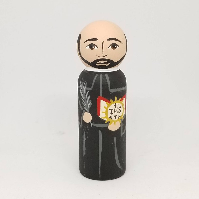 St. Ignatius of Loyola Saint Peg Dolls Catholic Gifts Baptism Confirmation image 1