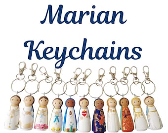Marian Peg Doll Keychain, Catholic Gifts, Baptism, Confirmation, Saint Peg Dolls