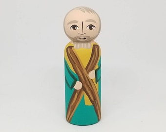 St. Andrew the Apostle Peg Doll, Saint Peg Dolls, Catholic Gift, Baptism Gifts, Confirmation Gifts, First Communion Gift, Easter Basket Idea