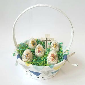 Uova di Pasqua con icone in legno, decorazioni pasquali, regali di Pasqua, uova di Pasqua, icone cattoliche, idee pasquali, uova pysanky, idee per cestini pasquali