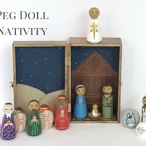 Peg Doll Nativity - Peg Dolls, Nativity Peg Dolls, Christmas Peg Dolls, Holy Family Nativity Peg Dolls