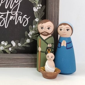 Holy Family Nativity, Peg Dolls, Nativity Peg Dolls, Christmas Peg Dolls, Holy Family Peg Dolls