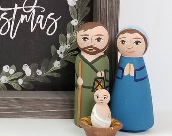 Holy Family Nativity, Peg Dolls, Nativity Peg Dolls, Christmas Peg Dolls, Holy Family Peg Dolls