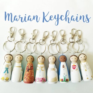 Marian Peg Doll Keychain, Catholic Gifts, Baptism, Confirmation, Saint Peg Dolls image 1