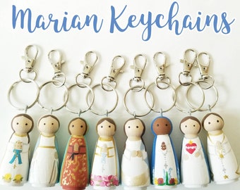 Marian Peg Doll Keychain, Catholic Gifts, Baptism, Confirmation, Saint Peg Dolls