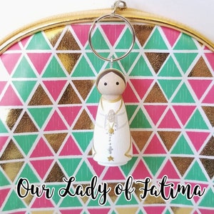 Marian Peg Doll Keychain, Catholic Gifts, Baptism, Confirmation, Saint Peg Dolls image 4