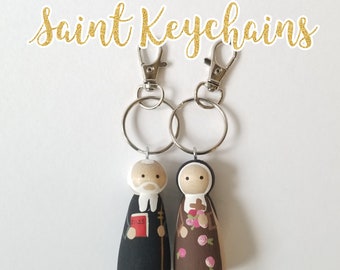 St. Therese and St. Benedict Peg Doll Keychain/Ornaments