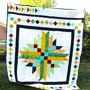 Large Modern Lap Quilt  Bright colors   Generous Length Versatile  Size