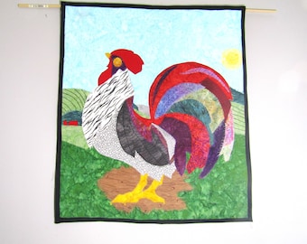 Unique Art Wall Hanging  Rooster quilt  Kitchen Decore  chicken quilt