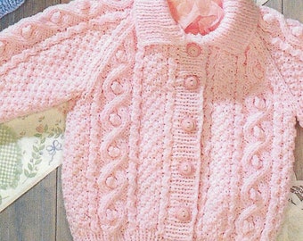 3 X Patrón de tejido Aran para niños, chaqueta con capucha, suéter, jersey, bebé niño niña, cable Aran, descarga en PDF, solo mixto, pecho de 18 a 24 pulgadas