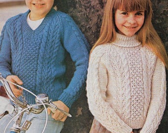 Aran Knitting Pattern Children Sweater Jumper Toddler Boy Girl Aran Knitting Pattern Cable Aran PDF Download Only Mixed 24 - 30 inch chest