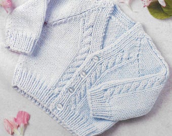 Premature Small Baby DK Easy Classic Cable Knitting Pattern Girl Boy Easy Cable Cardigan PDF Download Only 13  - 16 inch chest