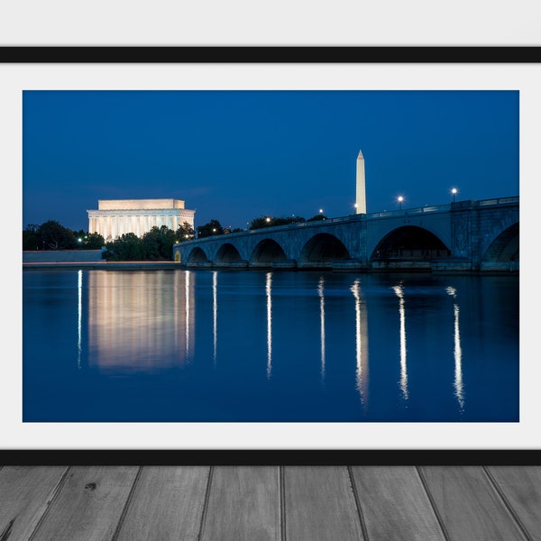 Washington DC, Photography Print, Large Wall Art, Night Photography "Monumental Reflections"