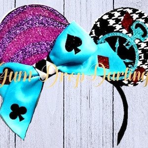 Alice in Wonderland inspired, queen of hearts inspired, mouse ears, Alice Mouse ears, Queen Hearts Mouse ears, Minnie Ears, Quick Ship!