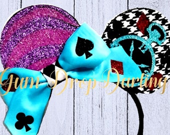 Alice in Wonderland inspired, queen of hearts inspired, mouse ears, Alice Mouse ears, Queen Hearts Mouse ears, Minnie Ears, Quick Ship!