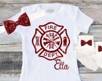 Bebé bombero, mono de bombero, niño bombero, bebé del departamento de bomberos, regalo de bebé de fuego, ducha de bebé de fuego, hija de bombero, bebé de bombero