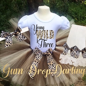 Birthday tutu outfit, 3rd Birthday, third birthday, Girls 3rd Birthday, Young Wild Three, Birthday tutu, Leopard birthday, Wild Birthday