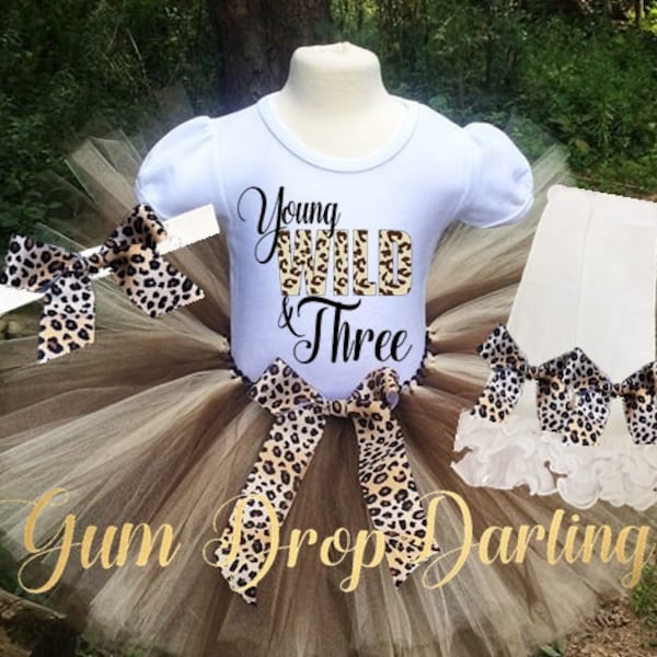 Birthday tutu outfit, 3rd Birthday, third birthday, Girls 3rd Birthday, Young Wild Three, Birthday tutu, Leopard birthday, Wild Birthday